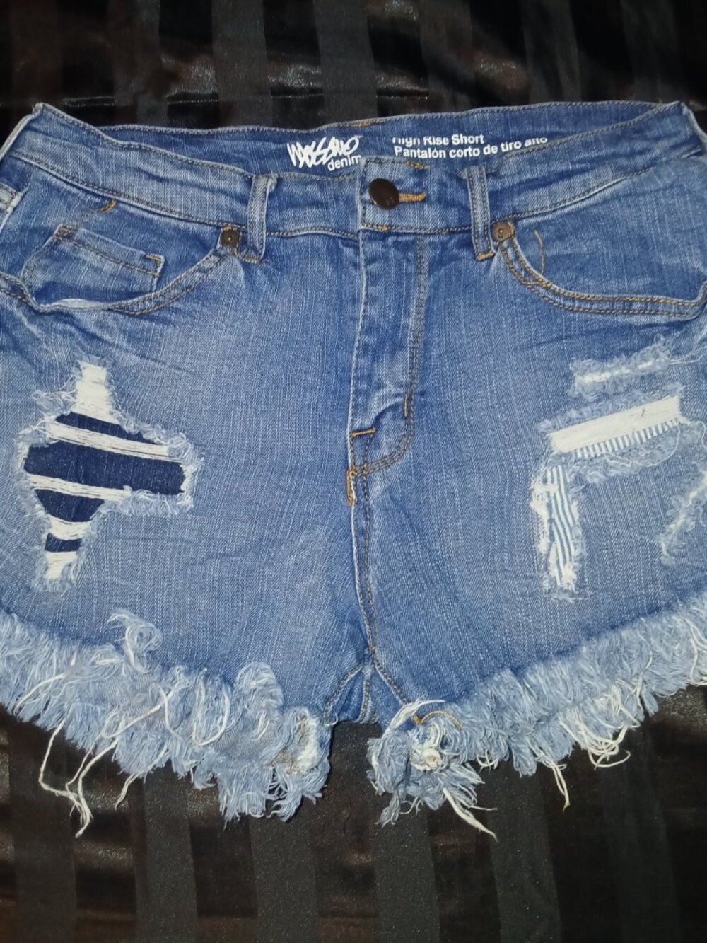 Mossimo Denim High Rise Shorts 6/28 Light Wash Distressed Frayed Hem Super Stret